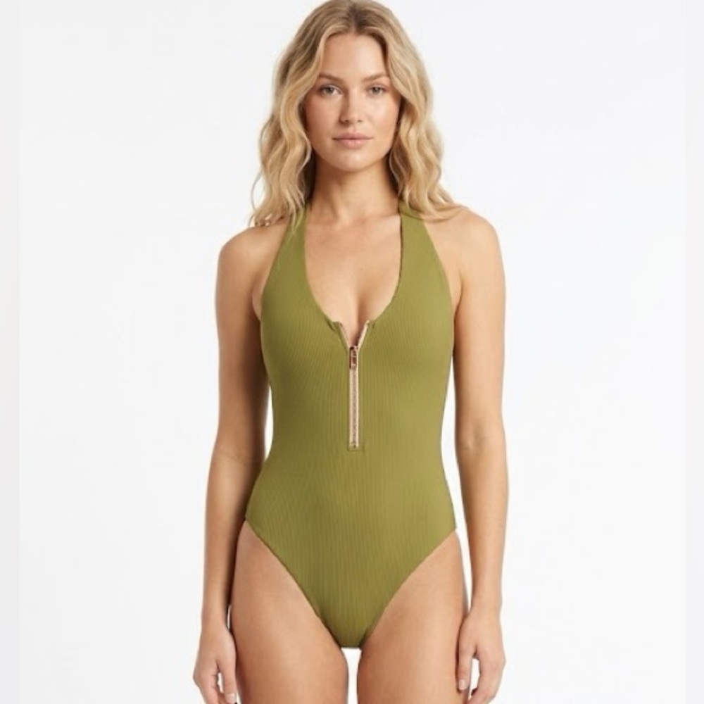Olive Green Halter Bathing Suit W/Zipper SEXY!